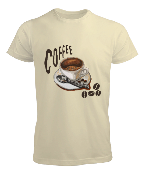 Tisho - Kahve Fincanı Tasarımlı Krem Erkek Tişört