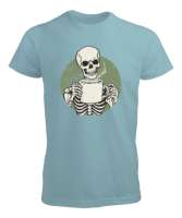 Kahve İçen İskelet - Skeleton Coffee Su Yeşili Erkek Tişört - Tisho