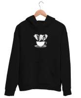 Kahve İçen Sevimli Fil Siyah Unisex Kapşonlu Sweatshirt - Tisho