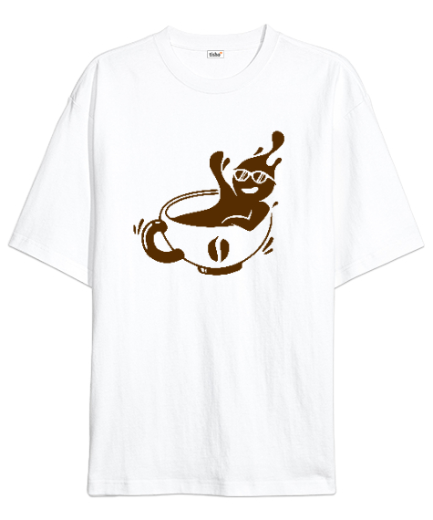 Tisho - Kahve Keyfi - Coffee Beyaz Oversize Unisex Tişört