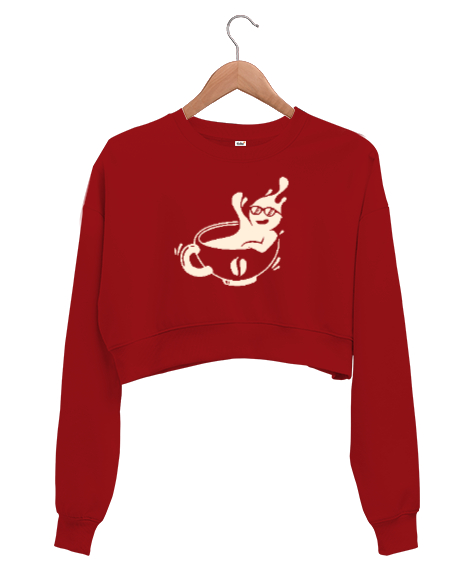 Tisho - Kahve Keyfi - Coffee Kırmızı Kadın Crop Sweatshirt