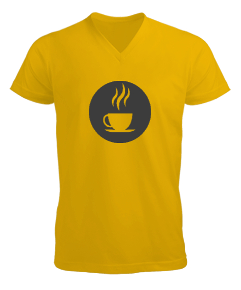 Tisho - Kahve Sarı Erkek Kısa Kol V Yaka Tişört