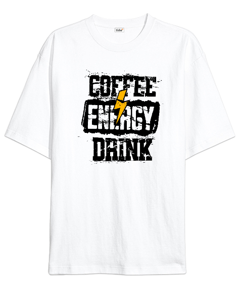 Tisho - Kahve ve Enerji Beyaz Oversize Unisex Tişört