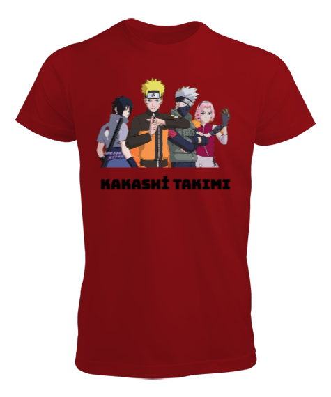 Tisho - Kakashi Takımı Kırmızı Resim Baskılı Kırmızı Erkek Tişört