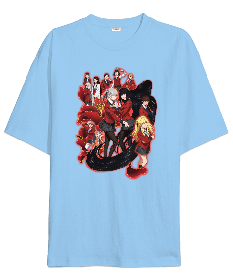 Tisho - Kakegurui Anime Tasarım Baskılı Oversize Unisex Tişört