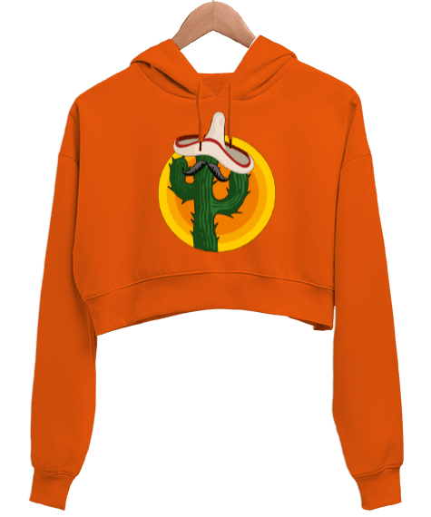Tisho - Kaktüs Kadın Crop Hoodie Kapüşonlu Sweatshirt