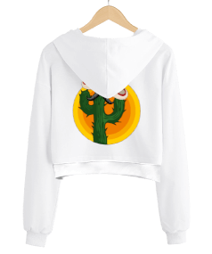 Kaktüs Tasarım Kadın Crop Hoodie Kapüşonlu Sweatshirt - Thumbnail