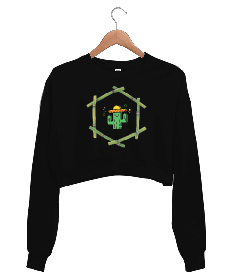 Tisho - Kaktüs tasarımlı Kadın Crop Sweatshirt