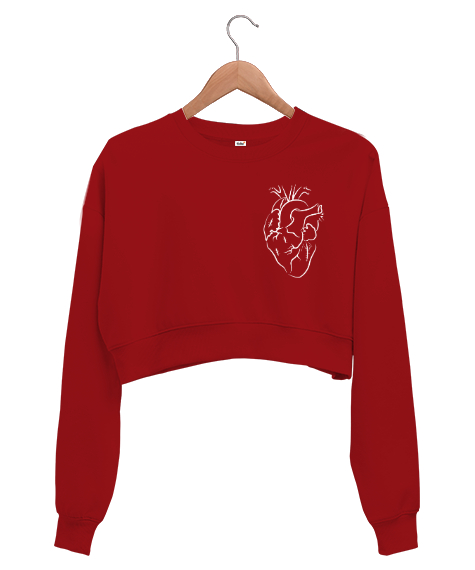 Tisho - Kalbim - Kalp Çizim Kırmızı Kadın Crop Sweatshirt