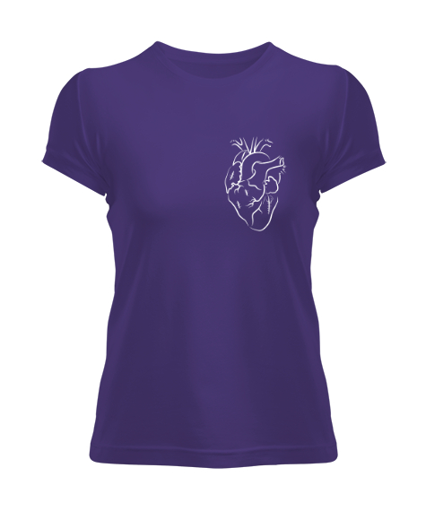 Tisho - Kalbim - Kalp Çizim Mor Kadın Tişört