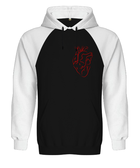 Tisho - Kalbim - Kalp Çizim Siyah/Beyaz Orjinal Reglan Hoodie Unisex Sweatshirt