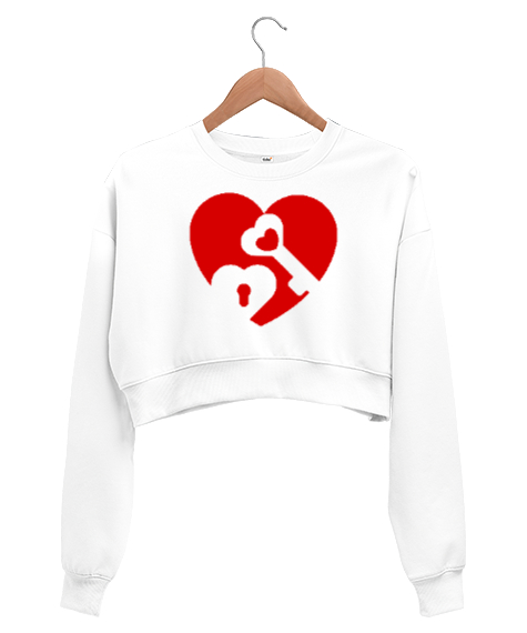 Tisho - Kalbimin Anahtarı Beyaz Kadın Crop Sweatshirt