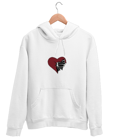 Tisho - Kalbimin Yarısı Beyaz Unisex Kapşonlu Sweatshirt