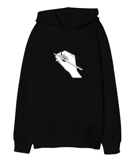 Tisho - Kalem tutan el Siyah Oversize Unisex Kapüşonlu Sweatshirt