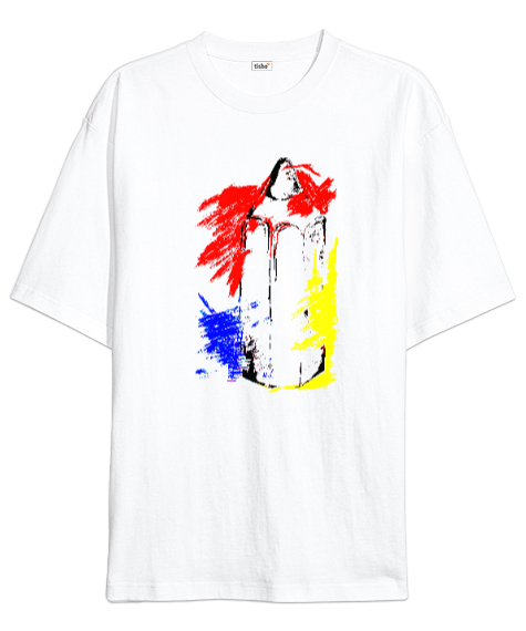 Tisho - Kalem ve Renkler Beyaz Oversize Unisex Tişört