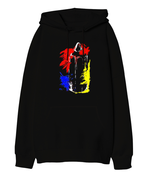 Tisho - Kalem ve Renkler Siyah Oversize Unisex Kapüşonlu Sweatshirt