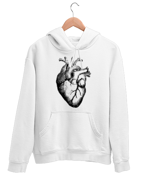 Tisho - Kalp baskılı Beyaz Unisex Kapşonlu Sweatshirt