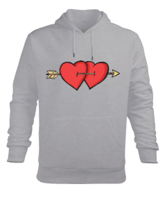 Kalp baskılı erkek Erkek Kapüşonlu Hoodie Sweatshirt - Thumbnail