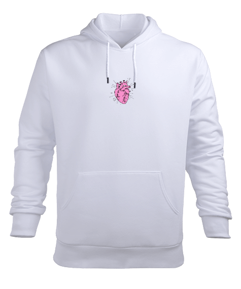 Tisho - Kalp Baskılı Erkek Kapüşonlu Hoodie Sweatshirt