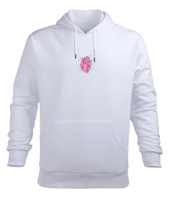 Kalp Baskılı Erkek Kapüşonlu Hoodie Sweatshirt - Tisho
