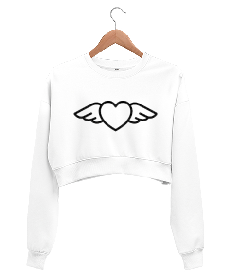 Tisho - kalp Beyaz Kadın Crop Sweatshirt