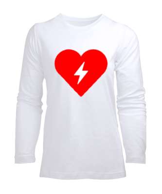 kalp Beyaz Kadın Uzun Kol Tişört - Tisho