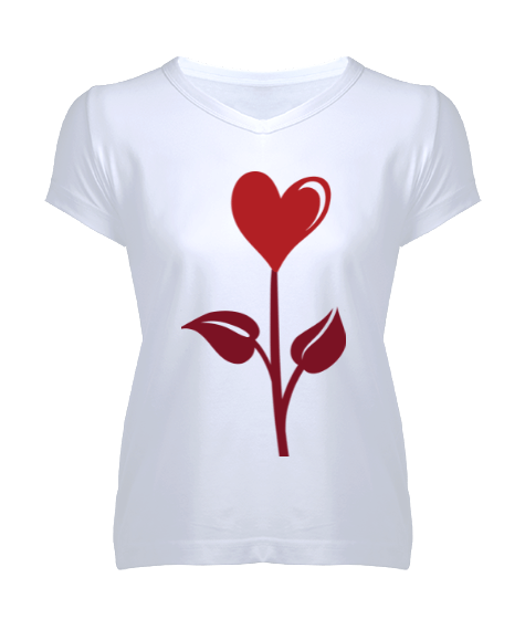 Tisho - Kalp Çiçeği Kadın V Yaka Tişört