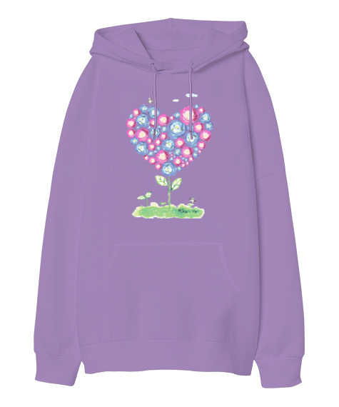 Tisho - Kalp Çiçeği Oversize Unisex Kapüşonlu Sweatshirt