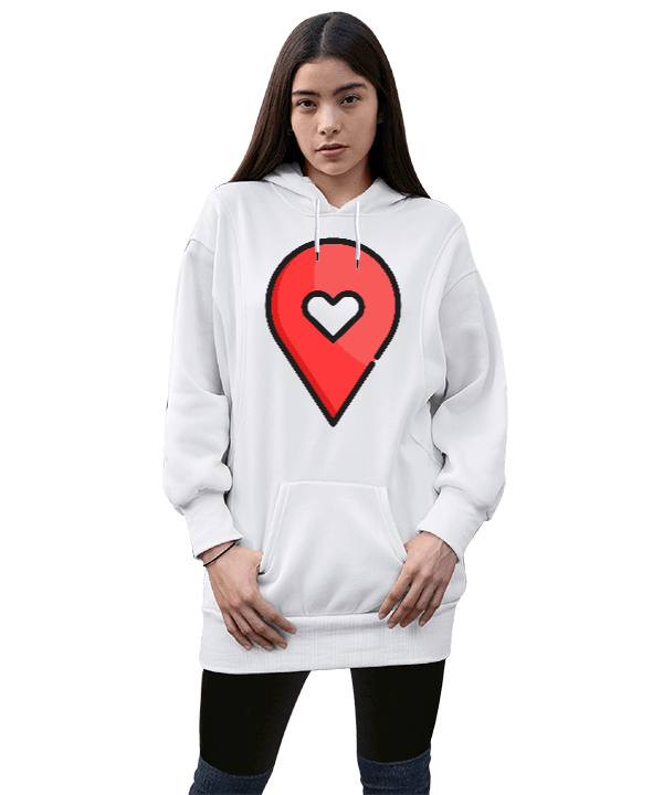 Tisho - kalp çicek lale gül konum tasarımlı Kadın Uzun Hoodie Kapüşonlu Sweatshirt