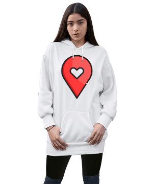 Tisho - kalp çicek lale gül konum tasarımlı Kadın Uzun Hoodie Kapüşonlu Sweatshirt