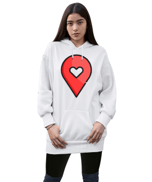 kalp çicek lale gül konum tasarımlı Kadın Uzun Hoodie Kapüşonlu Sweatshirt - Thumbnail