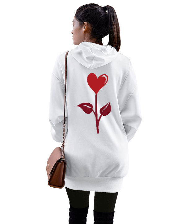 kalp çicek lale gül konum tasarımlı Kadın Uzun Hoodie Kapüşonlu Sweatshirt