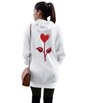 kalp çicek lale gül konum tasarımlı Kadın Uzun Hoodie Kapüşonlu Sweatshirt - Thumbnail