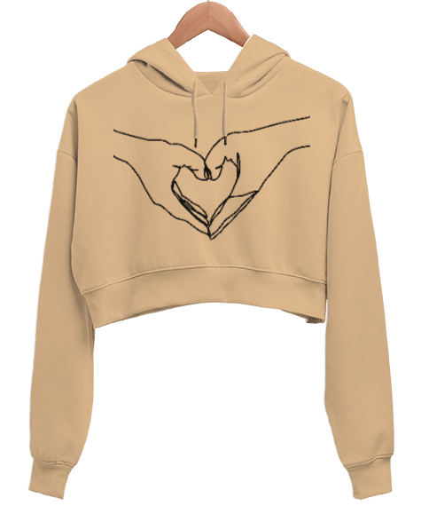 Tisho - Kalp Desenli Kadın Crop Hoodie Kapüşonlu Sweatshirt