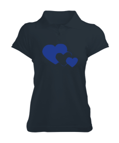 Kalp desenli Kadın Polo Gri Kadın Polo Yaka Tişört - Tisho