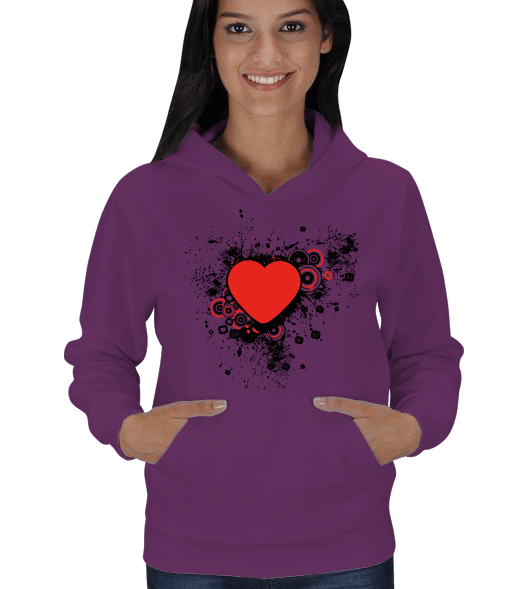 Tisho - Kalp Desenli Kadın Sweatshirt Kadın Kapşonlu