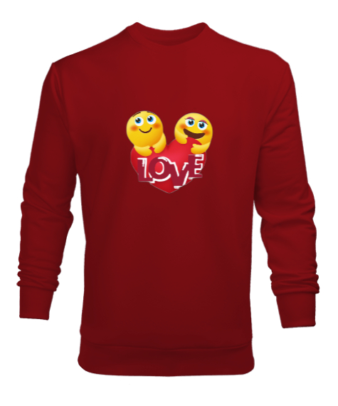Tisho - Kalp Emojili Love Yazı Baskılı Kırmızı Erkek Sweatshirt