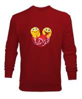Kalp Emojili Love Yazı Baskılı Kırmızı Erkek Sweatshirt - Tisho