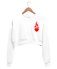 Kalp Figürlü Kadın Crop Sweatshirt - Tisho