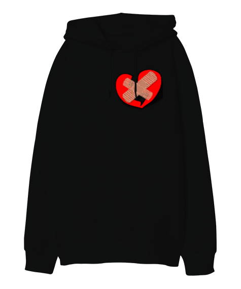 Tisho - Kalp Figürlü Oversize Unisex Kapüşonlu Sweatshirt Oversize Unisex Kapüşonlu Sweatshirt