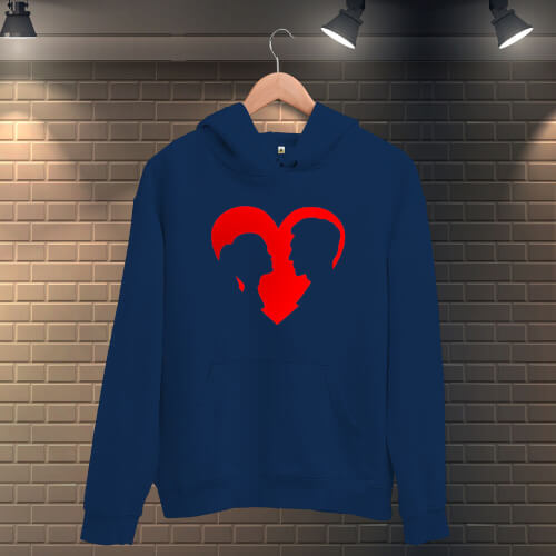 Kalp İçerisindeki Sevgililer Erkek Kapüşonlu Sweatshirt - Thumbnail