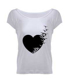 kalp kadın geniş yaka t-shirt Kadın Geniş Yaka Tişört - Tisho