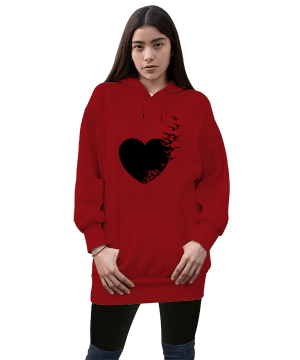 Kalp kapişonlu uzun bayan sweatshirt Kadın Uzun Hoodie Kapüşonlu Sweatshirt - Tisho