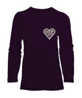 Kalp Mekanizma Koyu Mor Kadın Uzun Kol Tişört - Tisho