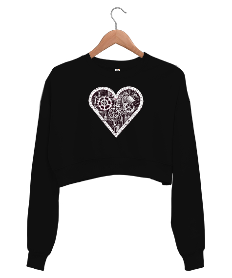 Tisho - Kalp Mekanizma Siyah Kadın Crop Sweatshirt