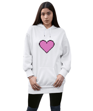 kalp pixel art Kadın Uzun Hoodie Kapüşonlu Sweatshirt - Tisho