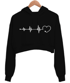 Kalp Ritim Kadın Crop Hoodie Kapüşonlu Sweatshirt - Tisho