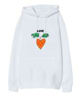  Kalp Sebze Beyaz Oversize Unisex Kapüşonlu Sweatshirt - Tisho