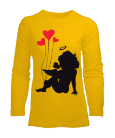 Kalp şeklinde balon ve kanatlı melek baskılı kadın Kadın Uzun Kol Tişört - Tisho