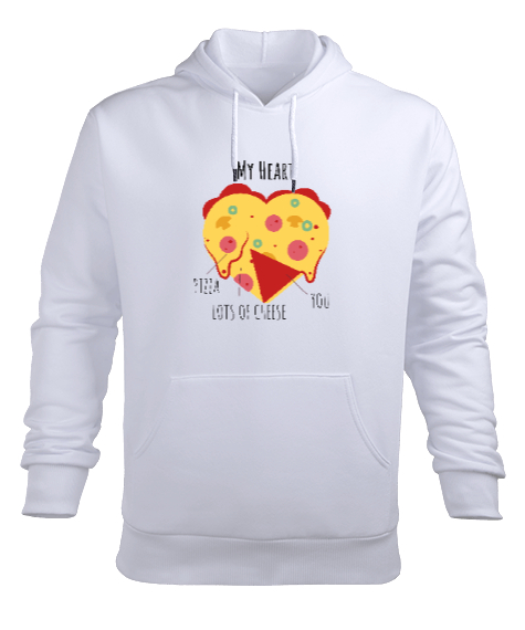 Tisho - Kalp şeklinde pizza ve sen temalı Beyaz Erkek Kapüşonlu Hoodie Sweatshirt